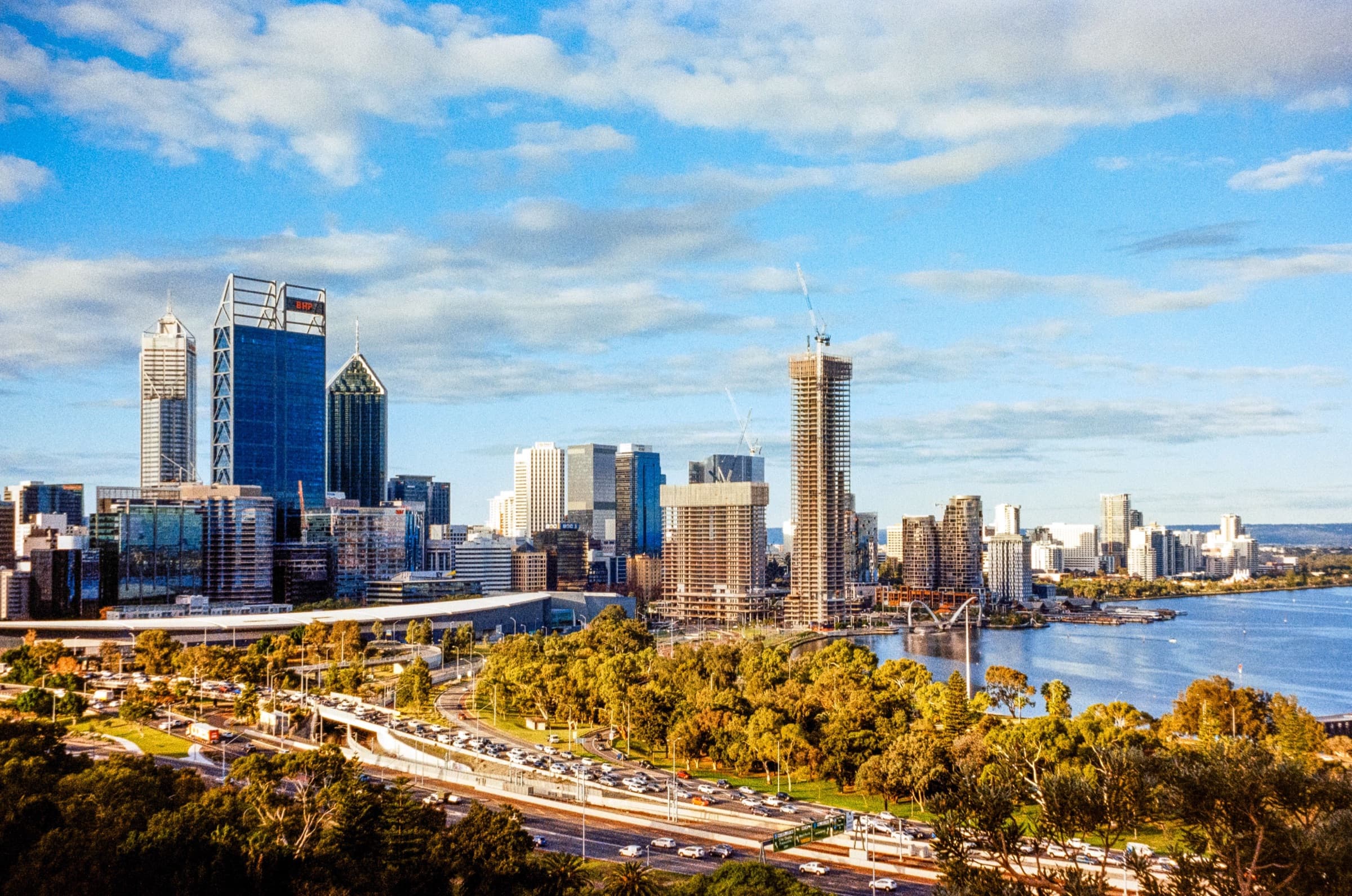 The Perth central business district seen from Kings Park on a clear day